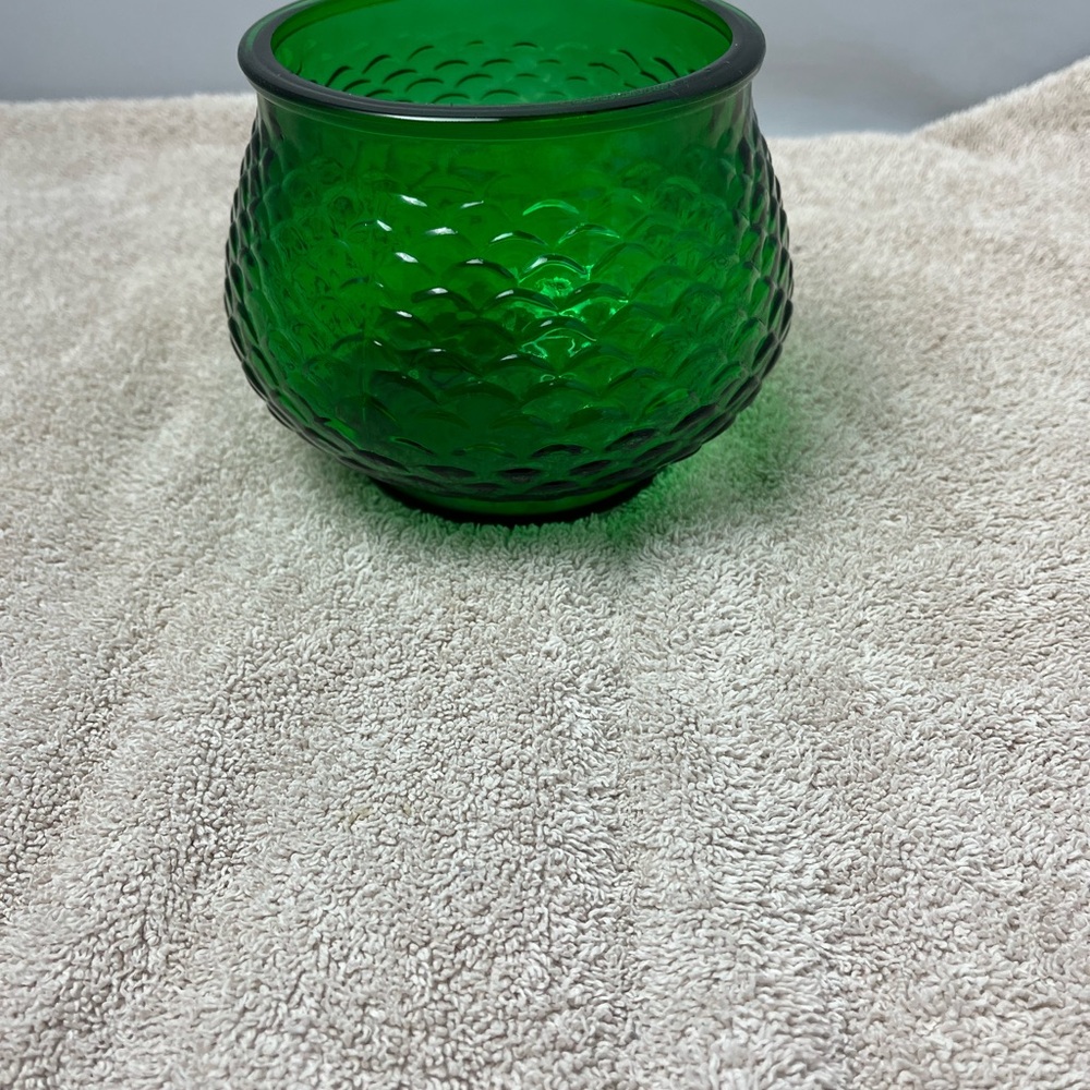 Vintage E.O. Brody Co. Emerald Green Textured Glass Bowl / Vase. 4.5”